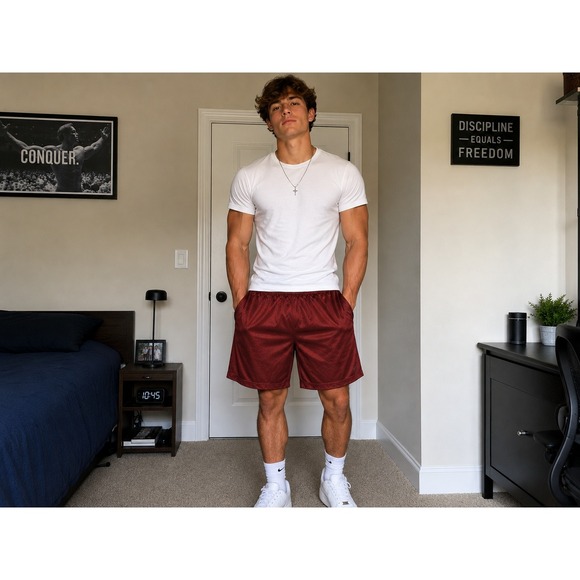 Haband Active Joe Other - Haband Active Joe Mesh Athletic Shorts Mens L Maroon Excellent‎ Textured Gym 84X